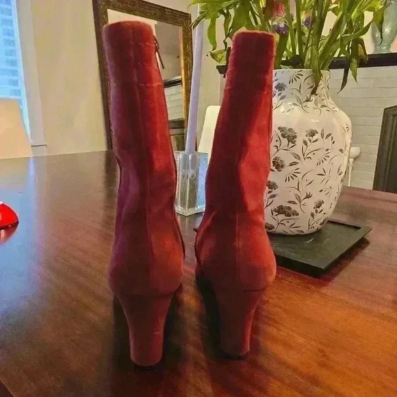 Bandolino Womens Suede Kitten Heel Wedge Square Toe Boots Maroon Red Size 10.5 - Picture 4 of 11